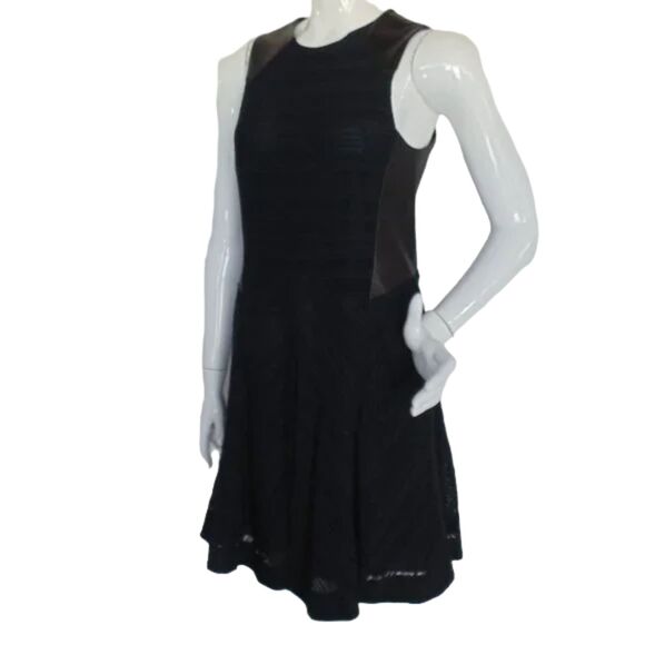 RAG & BONE Basha Dress, 8, Black Leather Trim, Navy Semi-sheer, Fit & Flare - Picture 6 of 14
